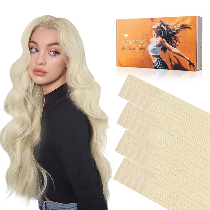 DOORES Invisi Edge Tape in Hair Extensions Real Human Hair, Platinum Blonde 10 Injection Tape-ins with 10 Injection Tape-ins 50g 20 Inch, Injected Tape in Extensions Straight