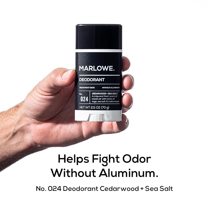 MARLOWE. No. 024 Deodorant 2.5 oz, Jojoba Esters, Coconut Oil, Shea Butter & Tapioca Starch for Odor Protection, Formulated without Aluminum & Baking Soda, Fresh & Zesty Cedarwood + Sea Salt Scent