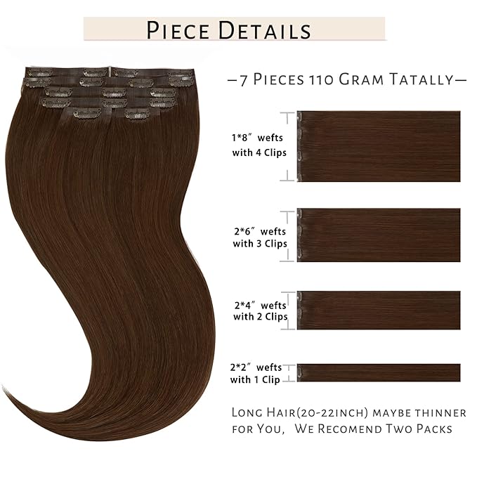 Caliee Seamless Clip in Hair Extensions 14Inch 110G 7Pcs PU Clip in Hair Extensions Color 4 Chocolate Brown Remy Human Hair Extensions Invisible PU Skin Weft Straight Clip in Hair Extensions for thin hair