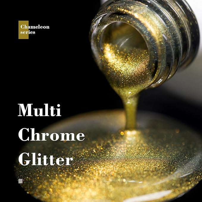 RARJSM Chameleon Gel Nail Polish Glitter Gold to Green Multichrome Color Changing Holographic Gel Polish Curing Requires Sparkly Shimmer Nail Gel Varnish Soak Off DIY at Home Salon 15ml 0.5FLOZ