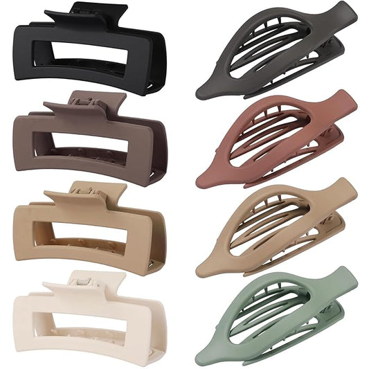 Hair Clips for Women 4.3 Inch Large Hair Claw Clips 8 pcs Square Claw Clips & Flat Hair Clips for Thick or Thin Hair French Concord Hair Barrettes Alligator Hair Accessories for Women (Basic)