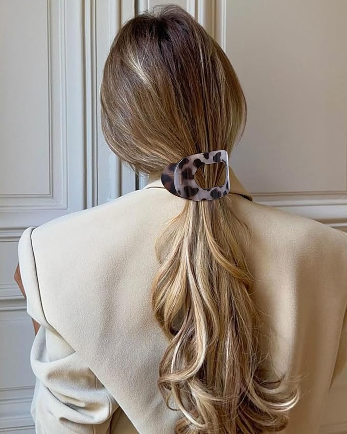 6 PCS French Flat Hair Clips for Women 2 Styles Large Matte Flat Claw Clips Strong Hold No-Slip French Hair Barrettes for Thick Thin Hair(Leopard 3+ Brown 3)