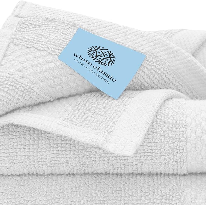 White Classic Luxury Cotton Washcloths 13x13 Inch - 650 GSM Turkish Cotton | Hotel, Spa, Bathroom Face Towel | 12 Pack, Silver