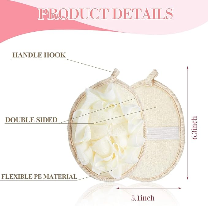 Boao 6 Pcs Bath Shower Pouf Sponge Mesh Pouf Shower Ball Exfoliating Body Sponge Pad Scrubber Glove with Flower Bath Ball (Khaki,Dark Brown,Beige)
