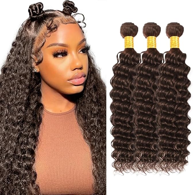 Brown Human Hair Bundles #4 Deep Wave Bundles Chocolate Brown Human Hair Bundle 16 18 20 inch #4 Human Hair Bundle 300g