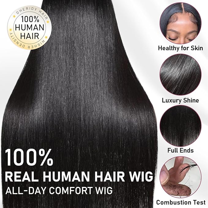 13x6 HD Lace Front Wigs, 100% Human Hair, [2-Year Life], 200% Density Straight Frontal Wigs Human Hair Pre Plucked for Black Women, [0.1mm Ultra-Thin Skinlike HD Lace], Free Part 32 Inch