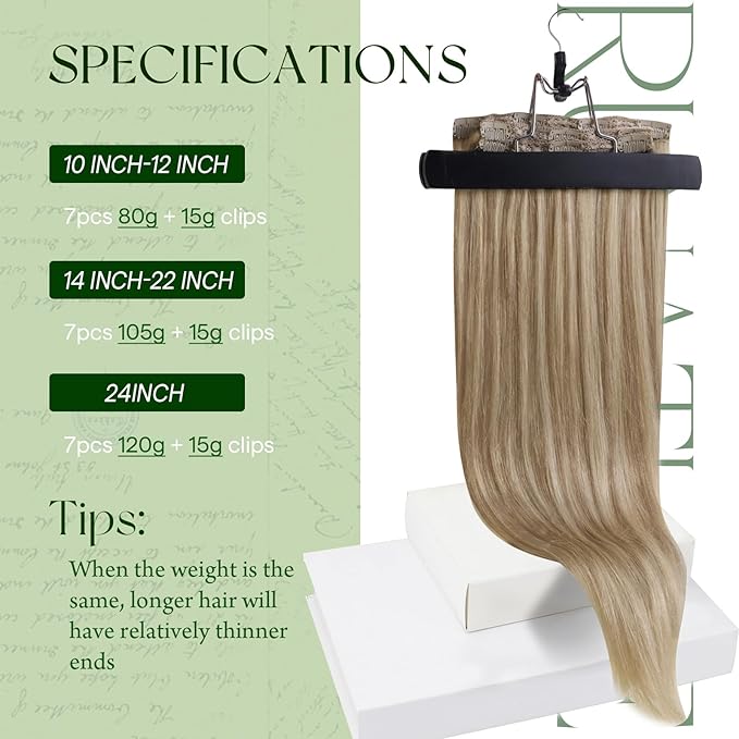 RUNATURE Clip in Hair Extensions Real Human Hair, Blonde Short Hair Extensions Clip Ins, Remy Human Hair for Women, Thick Natural Brazilian Hair, 10 Inch 80g 7pcs #16P22 Beige Sandy Blonde Highlights