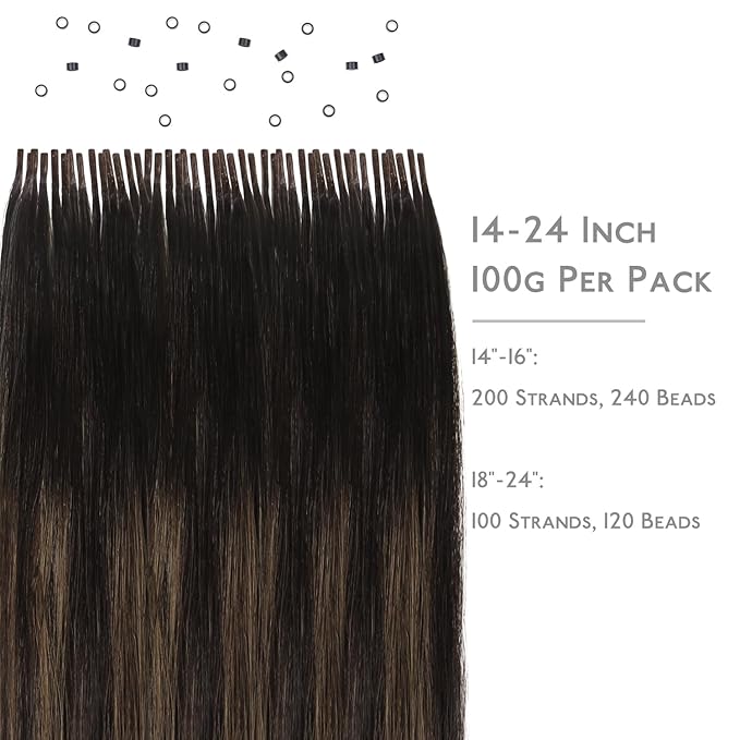 WENNALIFE I Tip Hair Extensions Real Human Hair, 100g 100s 18 Inch Balayage Dark Brown Mixed Chestnut Brown Remy Itip Human Hair Extensions Invisible Itips Straight I Tips Cold Fusion Extensions