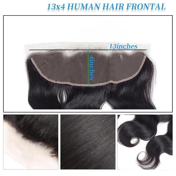 Body Wave Frontal 13 x 4 HD Transparent Lace Frontals With Bangs Baby Hair 100% Remy Human Hair Natural Color (13 x 4 Lace Frontal, 10 Inch)