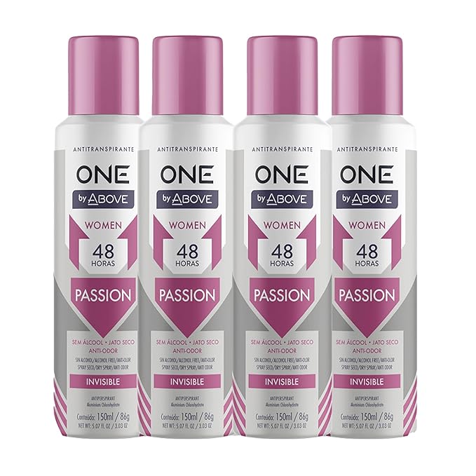 ABOVE 48 Hours One Antiperspirant Deodorant, Passion, 4 Pc - Dry Spray Deodorant for Women - Antiperspirant Spray - No Stain - Cruelty-Free