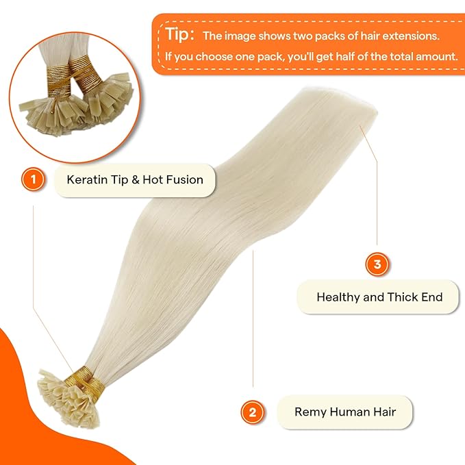Full Shine K Tip Human Hair Extensions Color 1000 Blonde 20 Inch 50 Grams K Tip Hair Extensions Real Human Hair Fusion Extensions Natural Long Remy Hair add Length