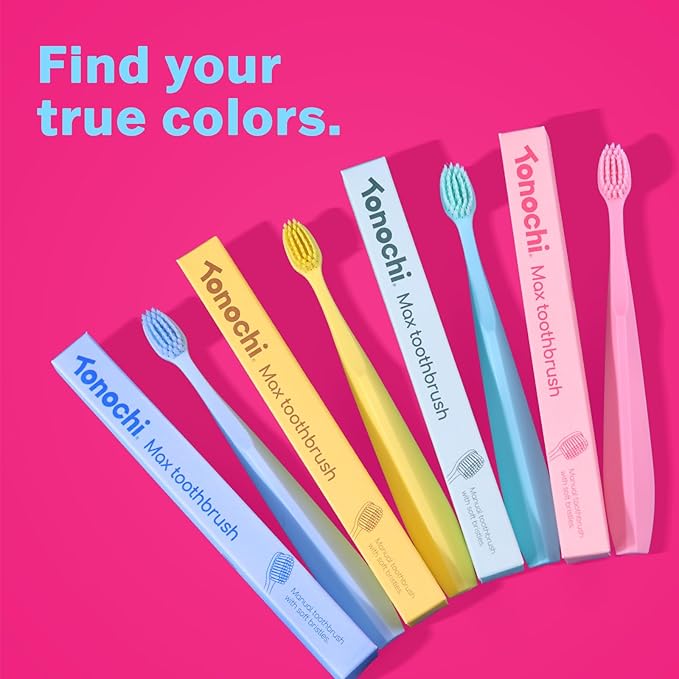 Max Extra-Soft Toothbrush for Adults Sensitive Gums – Gentle Bristles, Wide Angled Head for Back Teeth, Ergonomic Non-Slip Grip, BPA-Free Handle, Individually Wrapped, 4-Pack(Blue)