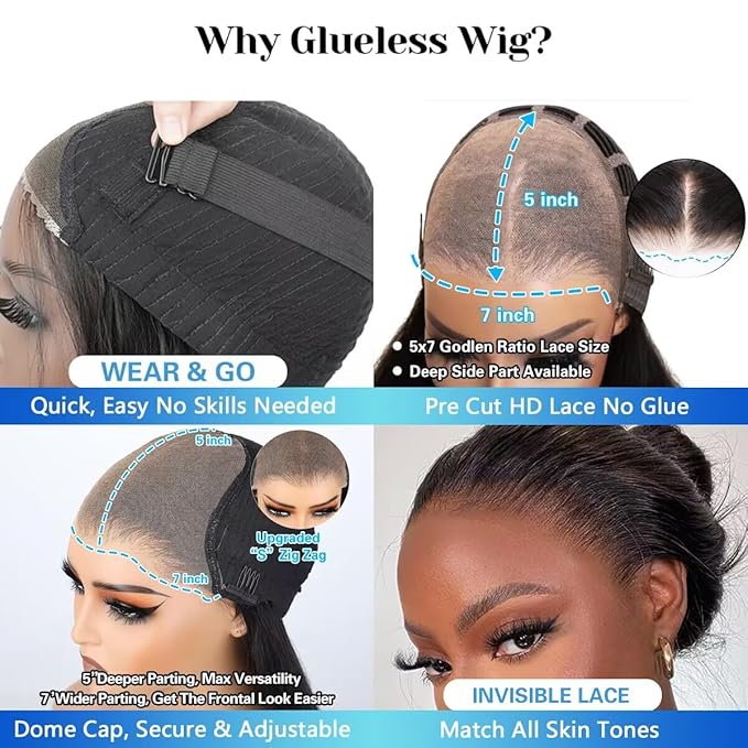Wear and Go Glueless Wigs Human Hair Pre Plucked Pre Cut 7x5 HD Lace Body Wave Lace Front Wigs Human Hair 180% Density Put on and Go Glueless Wig for Black Women 18 Inch