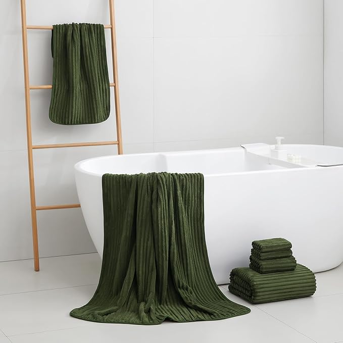 6-Piece Bath Towel Set(30"x60"), 2 Large Bath Towel Sheets, 2 Hand Towels and 2 Washcloths - Highly Absorbent Quick Dry Microfiber,Ultra Soft Towel Set for Bathroom (Olive Green)