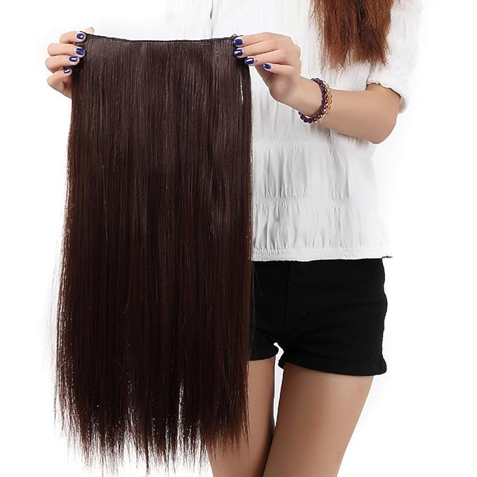 S-noilite® Trendy Medium Brown 30" Straight Curly 3/4 Full Head One Piece 5clips Clip in Hair Extensions Long Poplar Style for Xmas Gifts