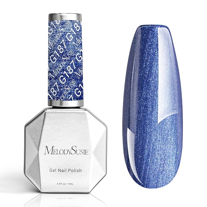 MelodySusie Blue Shimmer Glitter Gel Nail Polish,0.5fl oz Soak Off UV LED Dark Blue Glitter Gel Polish Gift for Women Nail Art Manicure Salon DIY Nail Design Decoration at Home-G187