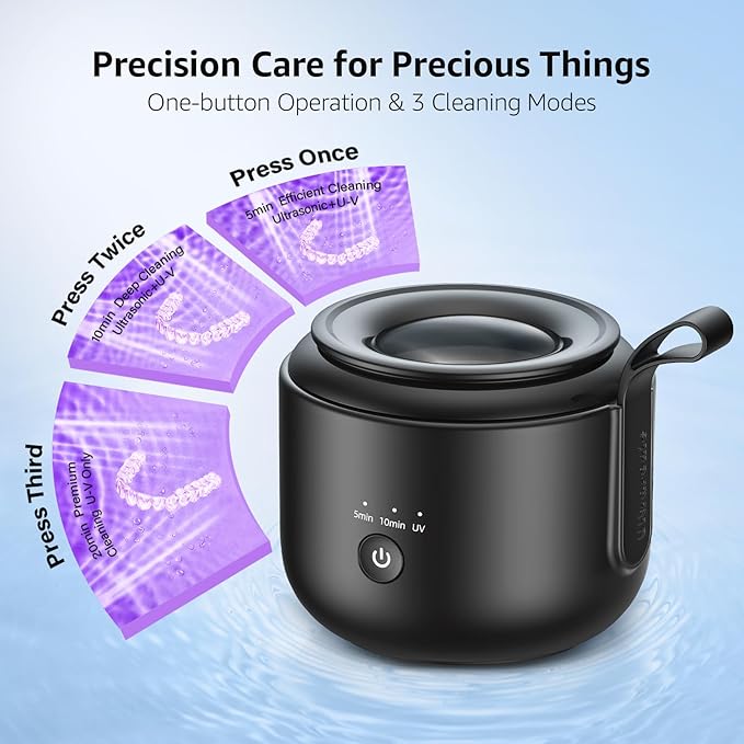 Ultrasonic Retainer Cleaner Machine: 48kHz Rechargeable Cordless Denture Cleaner - Waterproof Ultrasonic Jewelry Cleaner - 200ML Dental Cleaning Pod for Mouth Guard, Aligner, Brown