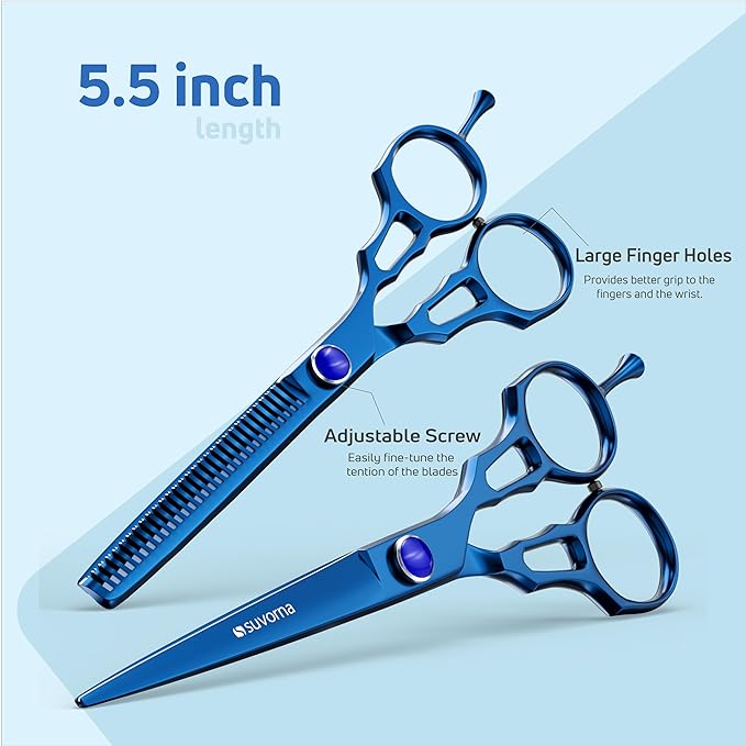Suvorna Professional Hair Scissors with Thinning Shears | 2 Pcs Hair Shears | J2 Japanese Stainless Steel Hair Cutting Scissors | 5.5" Hair Shear Professional - tijeras de peluqueria profesional.