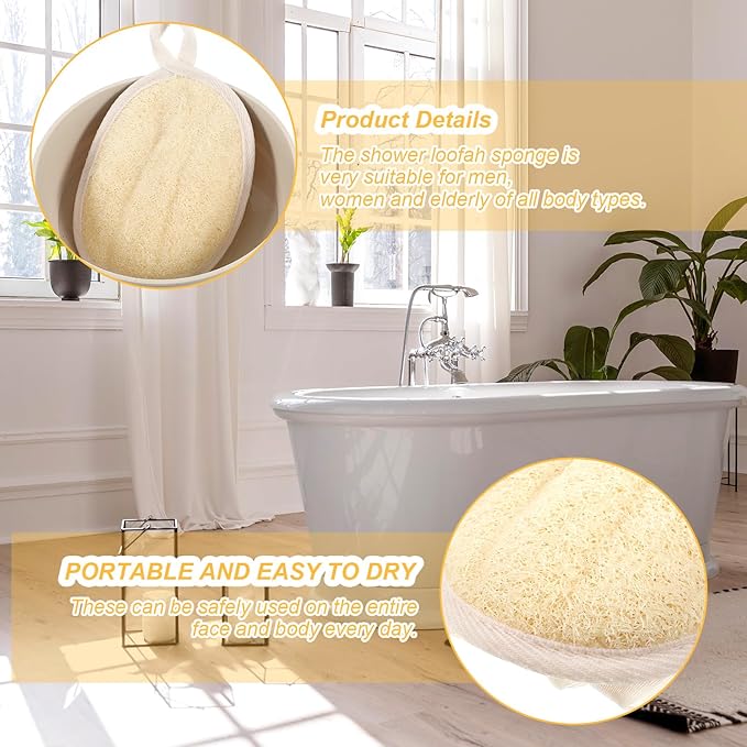 2 PCS Mini Soft Loofah Travel Size with Shower Flower Ball Natural Loofah Bath Sponge with Elastic Hand Strap Scrubber Glove Exfoliating Body Sponge Pad for Body Face Deeply Clean