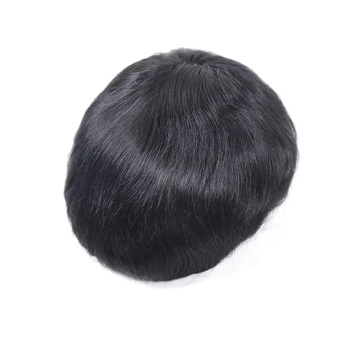6x8 7x9 Hair Men’s Toupee Mono Lace PU Hairpiece Replacement Capillary Prosthesis System 100% Human Hair Breathable Durable Males Wig Natural Black (MONO Base, 7x10)