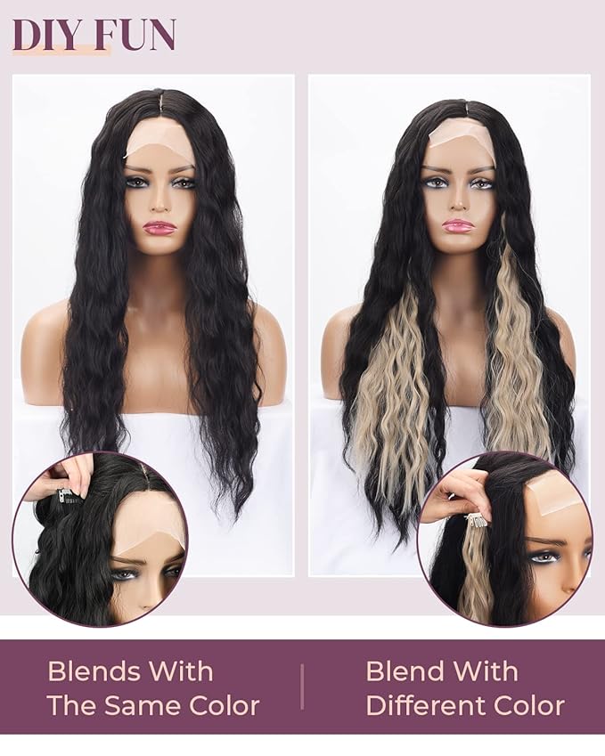 LONAI Clip In Hair Extensions, 6PCS Curly 24" Long Synthetic Clip On Hairpiece For Women-Grey/Silver/White Mixed