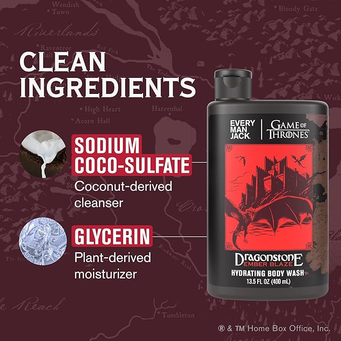 Every Man Jack Game of Thrones Collectors Body Wash - Dragonstone - Ember Blaze Scent - 13.5 oz (Pack of 2)