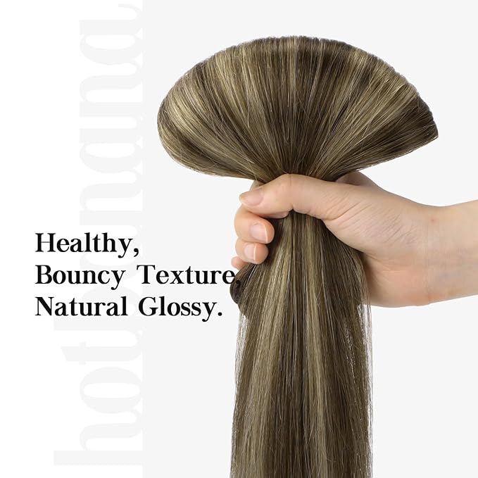 HOTBANANA Human Hair Clip in Hair Extensions, Balayage Chocolate Brown with Honey Blonde 120g Clip in Hair Extensions Real Human Hair Straight Remy Hair Clip Ins Dark Roots Ombre 20 Inch 7pcs