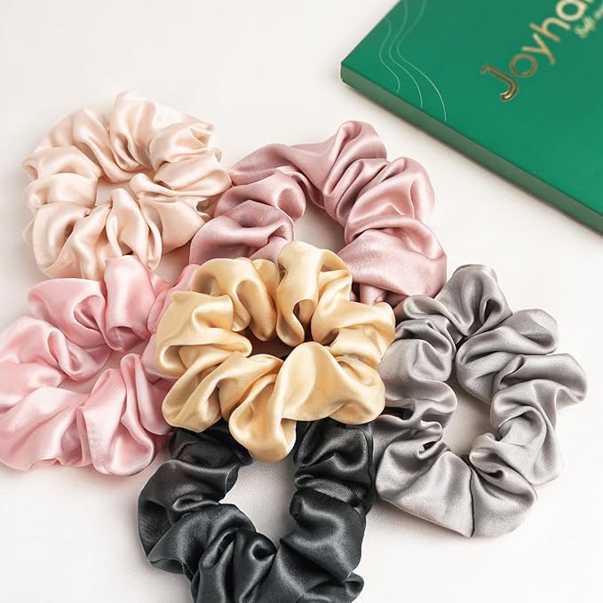 Joyhabit Silk Scrunchies for Women and Girls, Black, 3 Pieces, 4CM Hair-Friendly Cute & Durable Hair Ties for Women, Great for Bedtime and Everyday Style