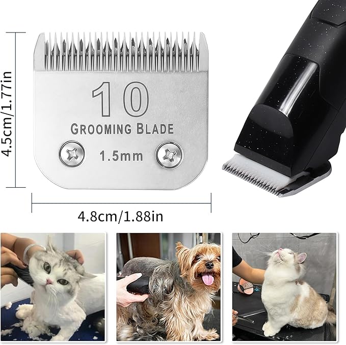 Size 10 Detachable Dog Grooming Blades, Compatible with Andis, Oster A5, Wahl KM10 Series Clippers, Cut Length 1.5mm, Silver (10#1.5mm, 1 Packs)