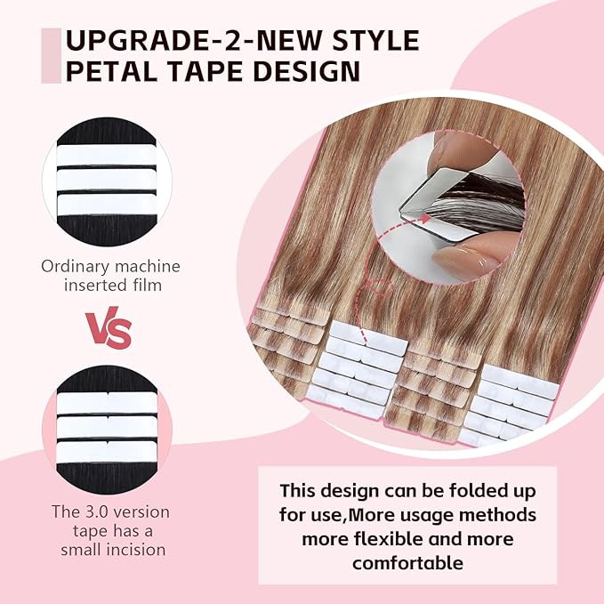Invisible Tape in Hair Extensions Real Human Hair 3rd-Generation #10/27/27 Ash Brown to Caramel Blonde 20pcs 50g 22inch Insert Hand-Tied Invisi Edge Tape ins Extensions（#10/27/27-22inch）