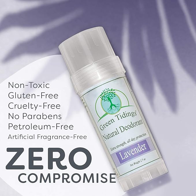 Green Tidings Natural Lavender Deodorant | Vegan, Organic Underarm Care for Men and Women, Fragrance Free, Aluminum Free, Baking Soda-Based Formula (2.7 Ounce, Pack of 1)