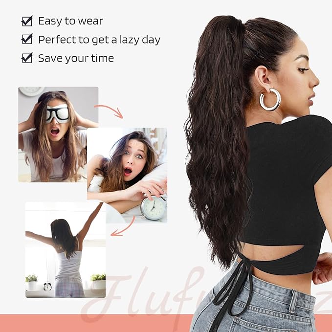 FLUFYMOOZ Ponytail Extension, 22 Inch Drawstring Ponytail Hair Extensions for Women， Long Curly Wavy Ponytail Natural Synthetic Hairpiece for Women (22" Golden Blonde with Highlights)