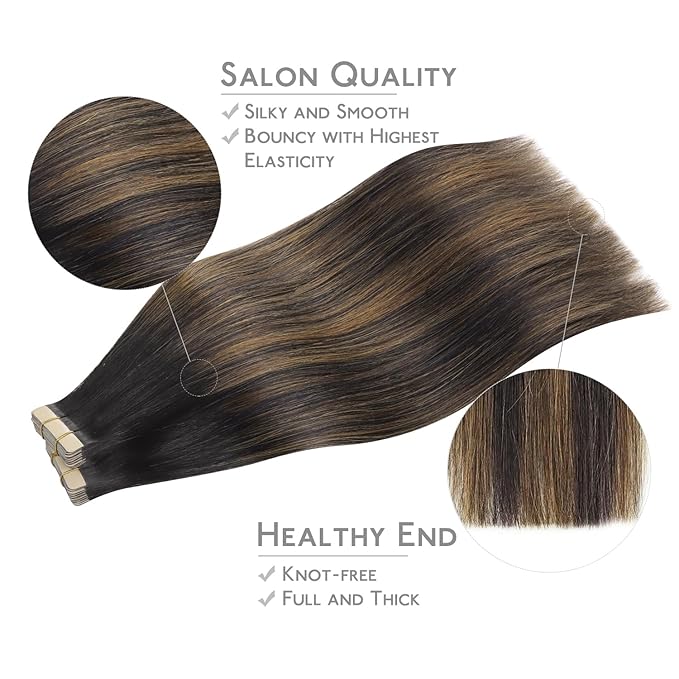 WENNALIFE Tape in Hair Extensions Human Hair, 40pcs 100g 20 inch Balayage Natural Black to Chestnut Brown Hair Extensions Real Human Hair Straight Tape in Extensions Invisible Human Hair Extensions