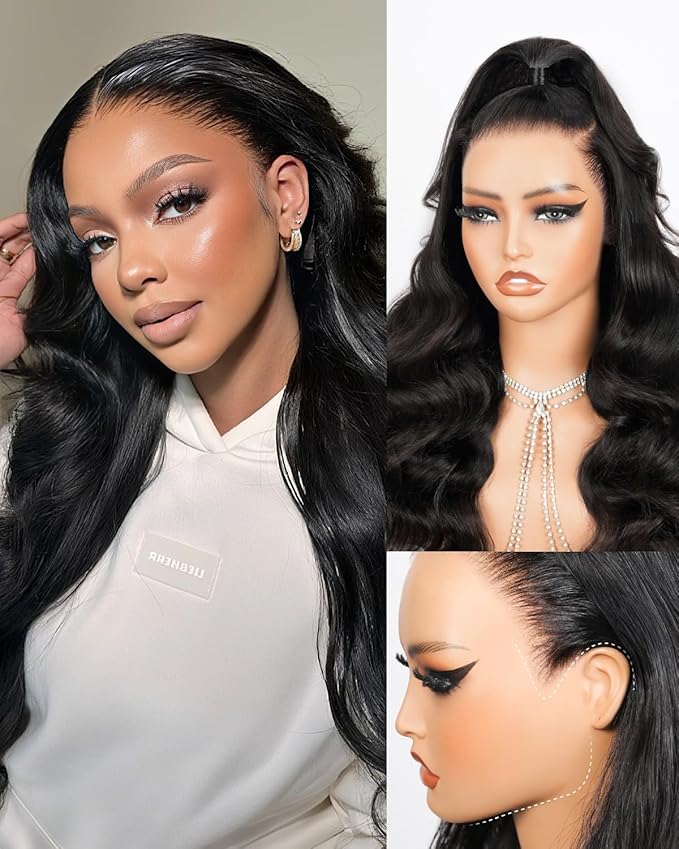 Glueless 13x6 Lace Front Wigs Human Hair Body Wave Pre Plucked Pre Cut 220% Density Ear-To-Ear Frontal Wigs Human Hair Wear and Go Glueless Drawstring Wig 20 Inch