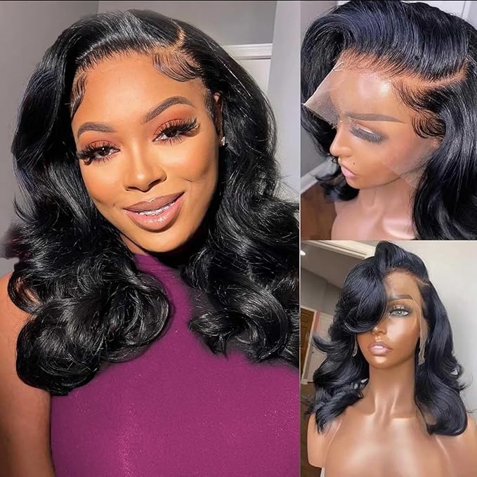 13x4 Lace Front Wigs Human Hair Pre Plucked Real Virgin Human Hair Wig Invisilbe Hairline 200 Density Body Wave HD Lace Frontal Wigs 3X Longer Lifespan 16 Inch
