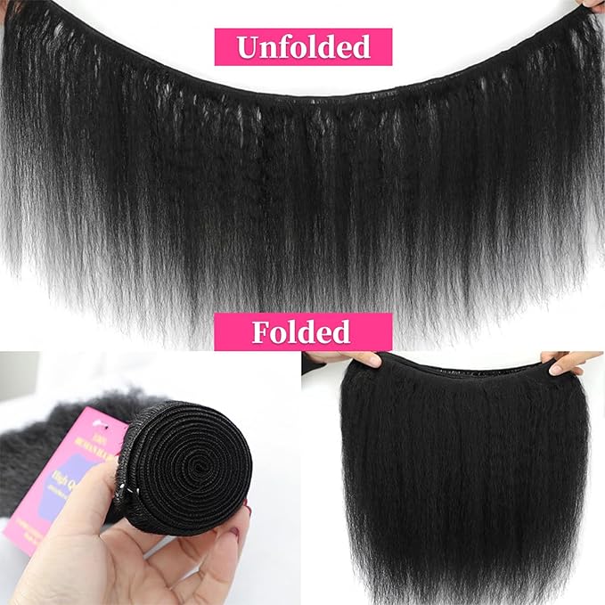 18 Inch Kinky Straight Bundles 1 Bundles Yaki Straight Human Hair Bundles 100% Unprocessed Brazilian Virgin Hair Weave Kinkystraight Human Hair Bundles Natural Black Color