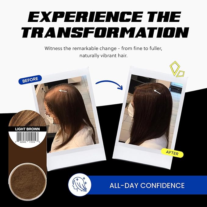 PrimeLook Hair Building Fibers, Luxurious Building Fibers for Thinning Hair, Superior Formula for Men & Women, Instant Volume, Matches Colors (27.5g, Light Brown)