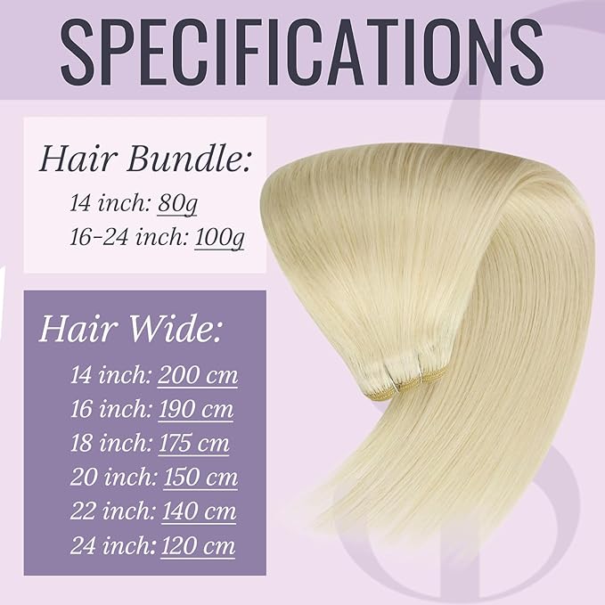 Fshine Hand Tied Weft Hair Extensions Human Hair Blonde Fshine Sew in Wefts Platinum Blonde Genius Weft Human Hair Extensions for Women Real Human Hair 16 Inch 100g
