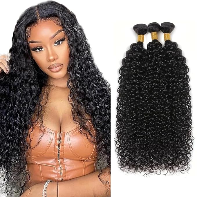 26 28 30 inch Kinky Curly Bundles #1B Curly Bundles Human Hair Wet and Wavy Bundle Natural Black 300g