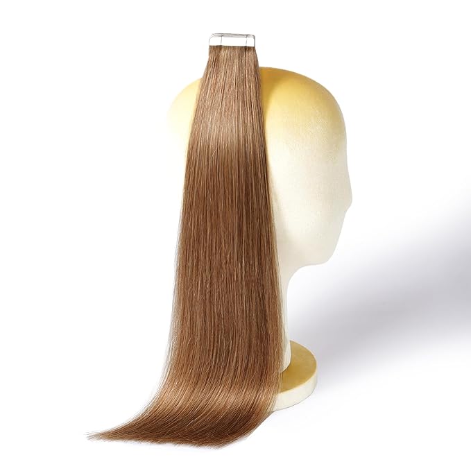 DNE Tape in Hair Extensions Real Human Hair 18inches 20Pcs/50g/Pack Seamless #M4/27Chocolate Brown to Honey Blonde Straight Invisible Double Sided Tape in Hair Extensions for Women/Girls