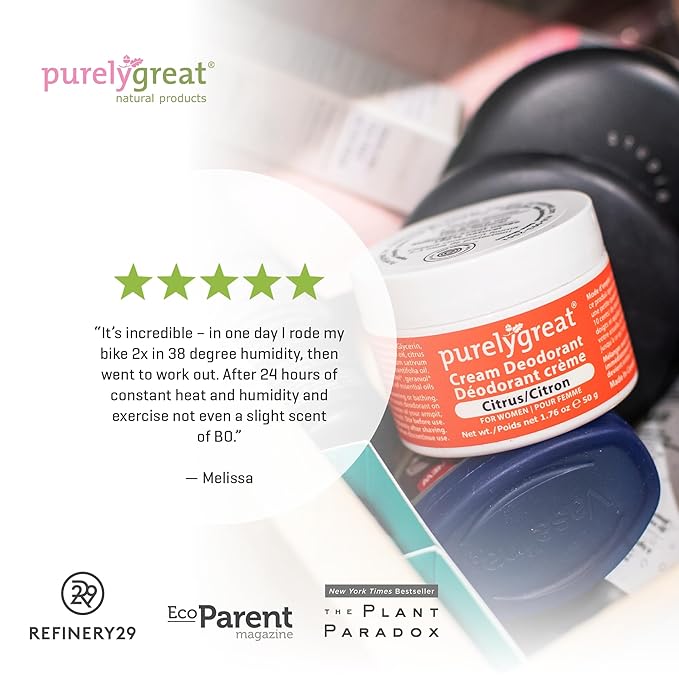 Purelygreat Aluminum-Free Deodorant Cream, Citrus Scent, 1.76oz