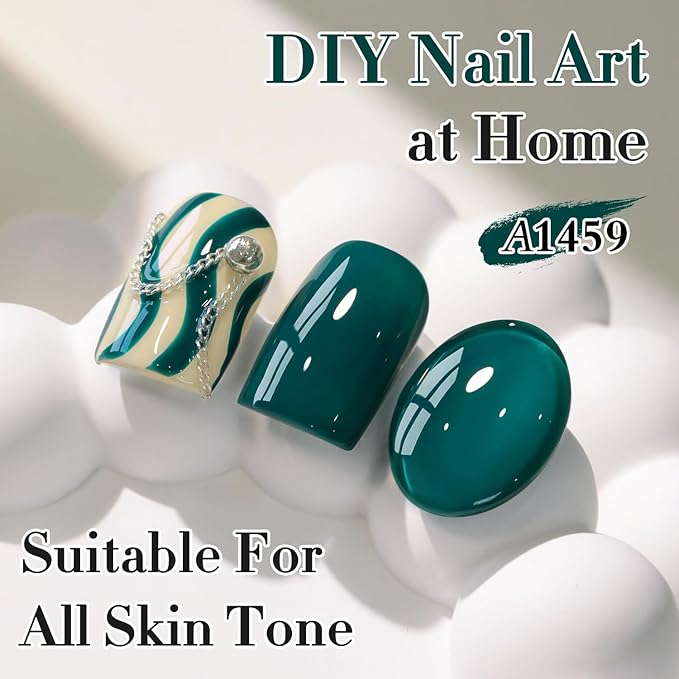 Double Rhythm 0.50 OZ Gel Polish Hema Free Same Color Same Bottle Golden Round Translucent Neutral Natural Milky 15 ML Jelly UV Polish Art DIY at Home (Lake Green-C1459)