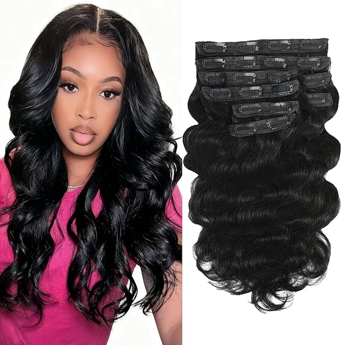 12 Inch Clip in Hair Extensions Real Human Hair Natural Black Clip in Extensions For Wamen Body Wave Human Hair Clip ins 8Pcs 110g