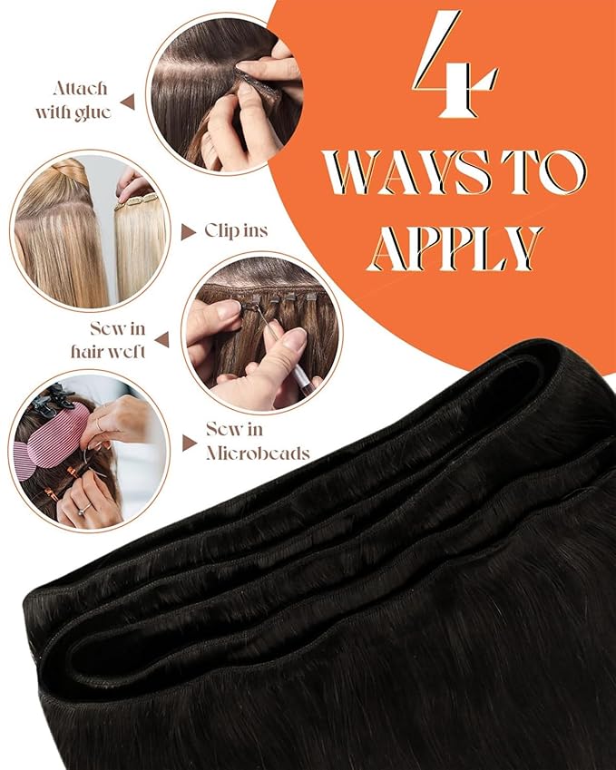 Sunny Hair Weft Hair Extensions Human Hair 24inch 135g Sew in Hair Extensions Real Human Hair Dark Brown Sew in Human Hair Extensions For Women Real Hair Long Straight Hair Full Head