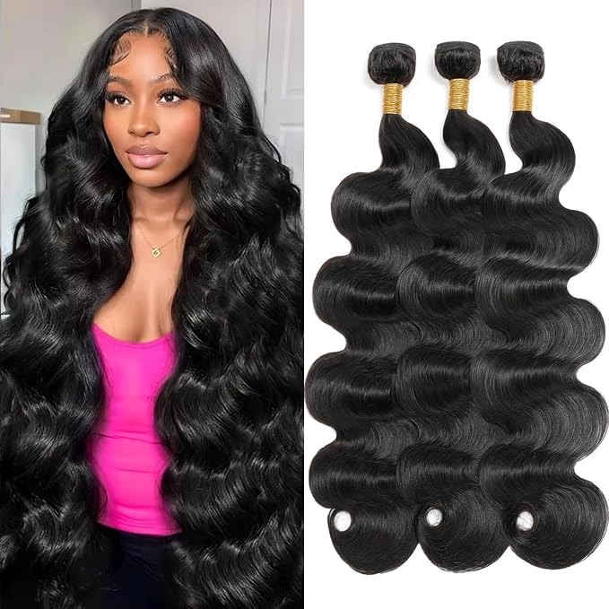 12A Human Hair Bundles 14 16 18 Inch Body Wave 3 Bundles Human Hair 100% Unprocessed Brazilian Virgin Hair Bundles Quick Weave Hair Extension Natural Black