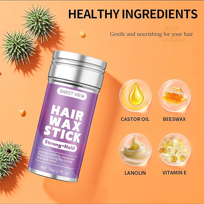Hair Wax Stick & Slick Back Hair Brush for Tame Flyaways, Frizz, Sleek Ponytail, Buns | Pomade/Balm/Gel Stick for Woman, Styling Accessories for Girls