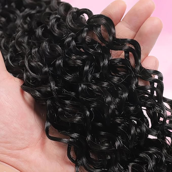 Water Wave Human Hair Bundles 20 22 24 Inch 12A Deerp Curly Bundles Human Hair 100% Unprocessed Wet and Wavy Bundles Human Hair Extensions Natural Black