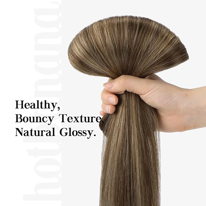 HOTBANANA Real Human Hair Clip in Hair Extensions, 5Pcs 70g 16 Inch Balayage Chocolate Brown to Honey Blonde Straight Remy Clip in Extensions