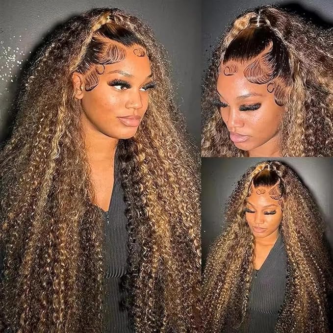 32inch Highlight Ombre Deep Wave Lace Front Wig Human Hair 13x6 Honey Blonde 4/27 Colored Hd Lace Frontal Wigs Wet And Wavy Glueless Wig Pre Plucked For Women