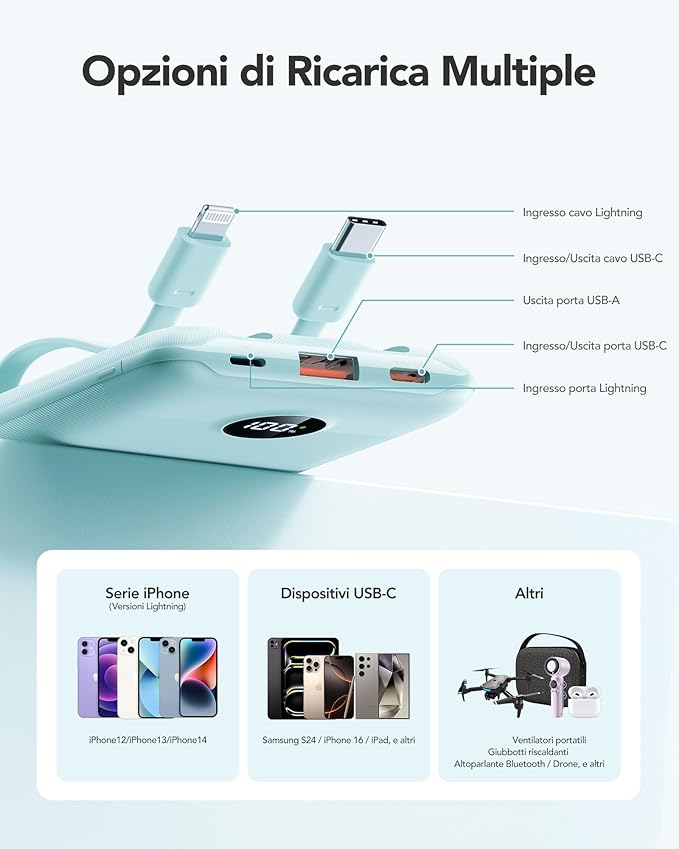 Mini Portable Charger with Built-in Cables 22.5W Fast Charging Power Bank USB-C Small Battery Pack 10000mAh Travel Essential Slim Battery for iPhone 17/16/15/14, Samsung 25/24, and More
